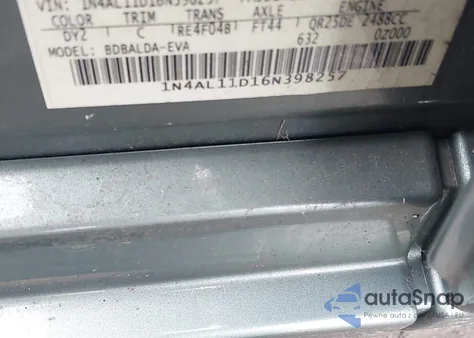 2006 Nissan Altima 2.5 S from USA, damaged, VIN 1N4AL11D16N398257